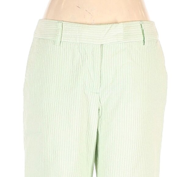 Anthropologie Elevenses Pant 6 Wide Leg Flare High Rise Stripe Cuff Green Spring - Picture 3 of 8